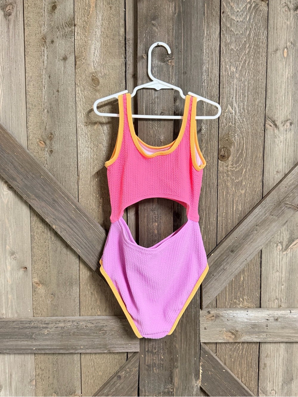 Colorblock Cutout One-Piece Swimsuit - Purple with Peach Trim - Picture 2 of 6